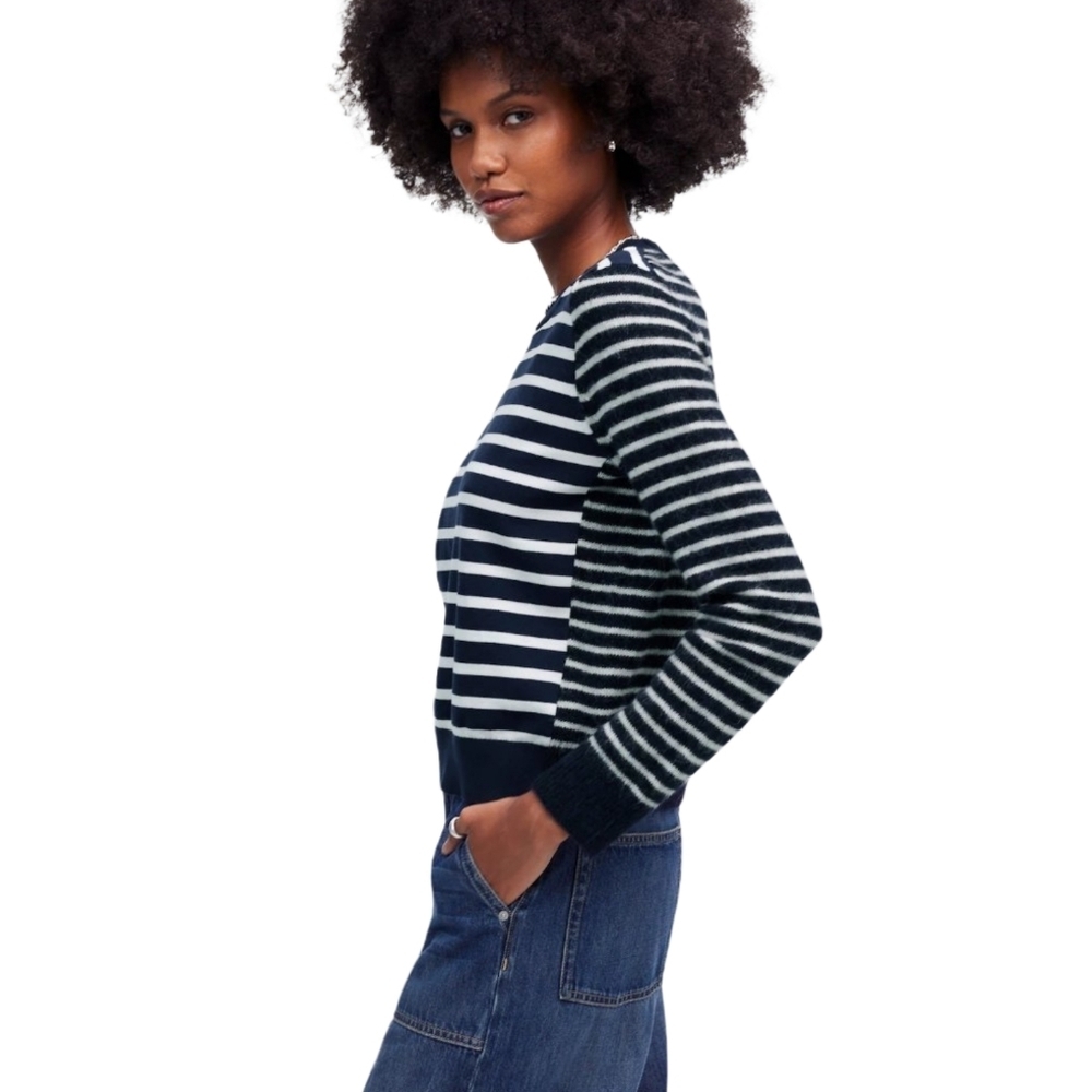 Madewell Mixed-Yarn Striped Sweater Women's Size Small  Navy Blue NWT - Picture 3 of 10